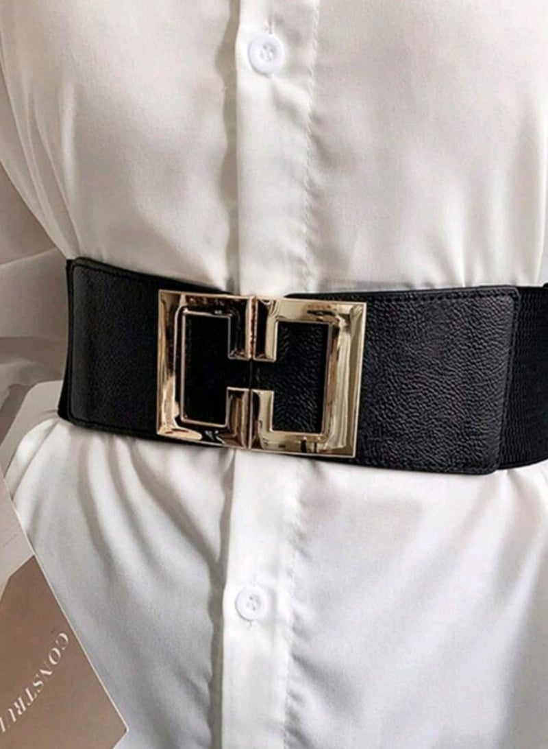شي إن حزام نسائي بسيط وأنيق، حزام خصر مرن مع مشبك ذهبي متماثل، قطعة واحدة - Image 2