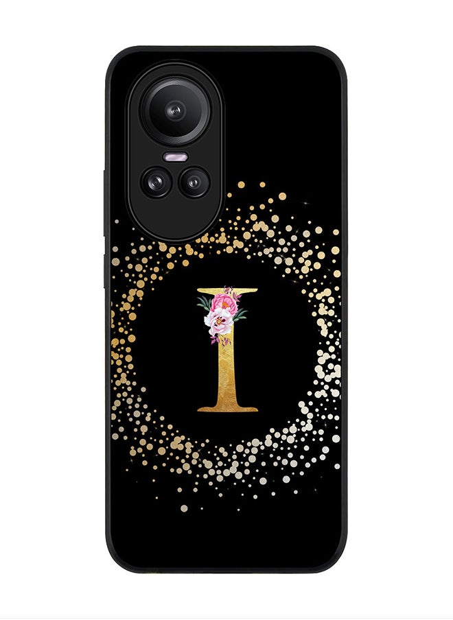 Stylizedd - Rugged Black Edge case for Oppo Reno10 / Oppo Reno10 Pro, Slim fit Flexible   Custom Monogram Initial Letter Floral Pattern Alphabet - I (Black) - Image 1