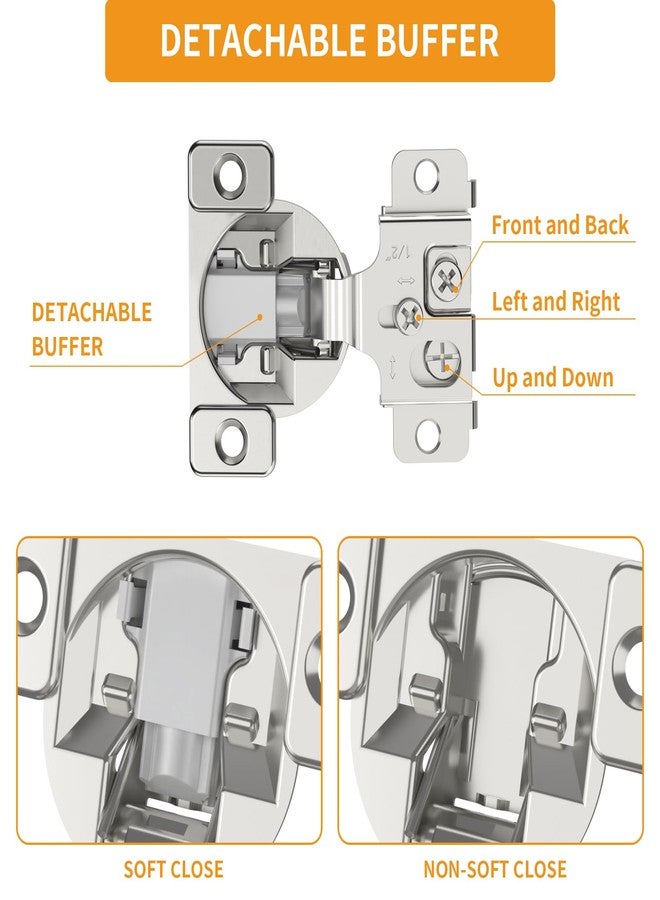 Chibery 10 Pack 1/2" Overlay 3D Soft Close Concealed Hinge, Face Frame Door, Small Angle Slow Close, Self Closing Hidden Satin Nickel, 105° Concealed Stainless Steel Hinges for Kitchen Cabinet Door - Image 5