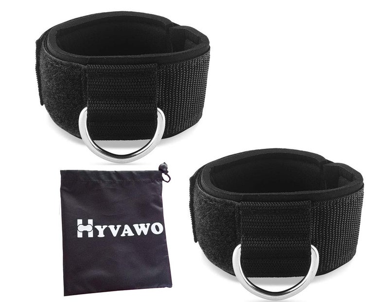 Pingmall HYVAWO Ankle Straps Neoprene Padded Fitness Wrist Cuffs with D Ring High Strength Exercises Gym Pulley Strap for Cable Machines (Black 2 Pack) - Image 1