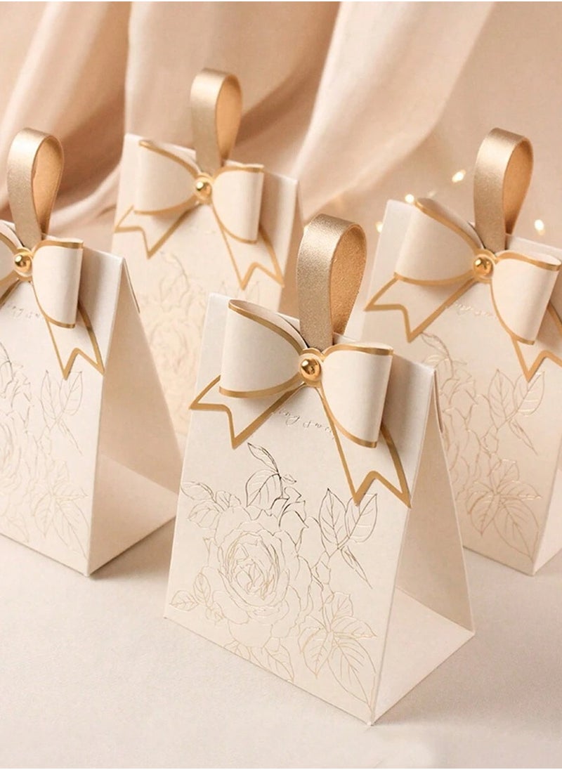 Generic - Elegant Ivory & Gold Gift Box With Bow – Pack of 10 – Perfect For Weddings, Anniversaries, And Special Occasions - Image 1