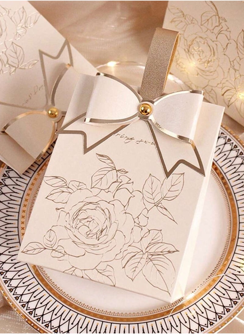 Generic - Elegant Ivory & Gold Gift Box With Bow – Pack of 10 – Perfect For Weddings, Anniversaries, And Special Occasions - Image 1