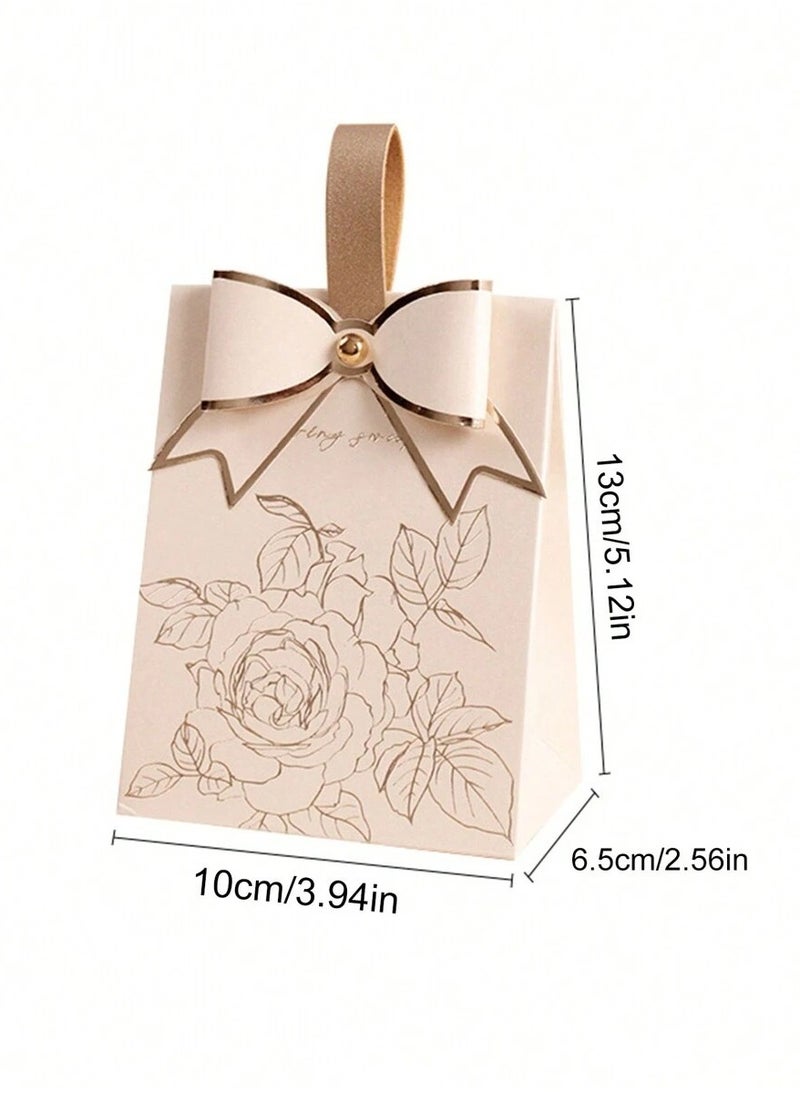 Generic - Elegant Ivory & Gold Gift Box With Bow – Pack of 10 – Perfect For Weddings, Anniversaries, And Special Occasions - Image 1