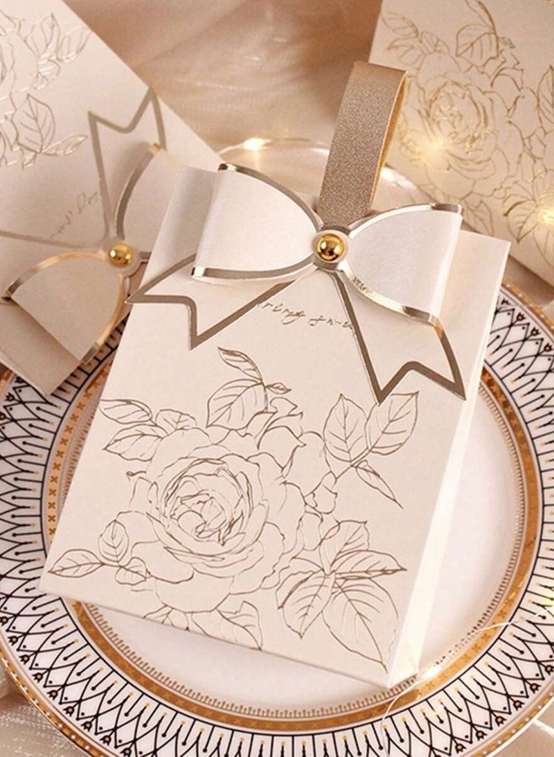 Elegant Ivory & Gold Gift Box With Bow – Pack of 10 – Perfect For Weddings, Anniversaries, And Special Occasions - Image 4