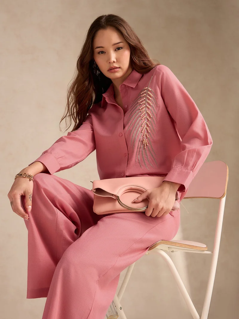 أوجيدر طقم منسق مزين بالصدأ مع قميص واسع وسروال واسع الساق