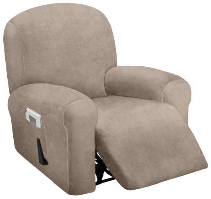 ULTICOR 4-Piece, 1 Seat Recliner Cover, Velvet Stretch Reclining Chair Covers for 1 Cushion Reclining Sofa, Single Seat Recliner Couch Cover, Thick, Very Soft, Machine Washable (Taupe) - Image 1