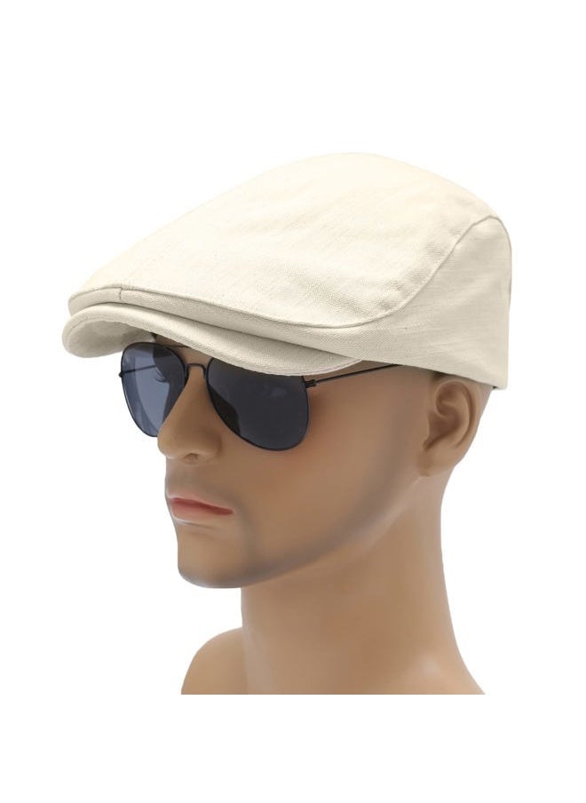 ZLYC Men Cotton Flat Cap Summer Scally Ivy Gatsby Newsboy Beret Driver Cabbie Hunting Hat (Back Buckle Beige)  - Image 2