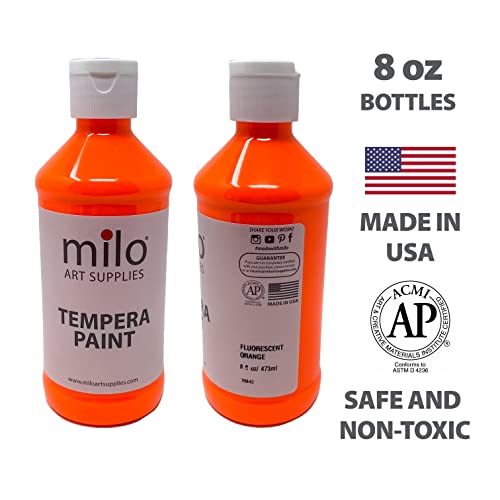 milo Fluorescent Neon Washable Paint for Kids | 8 oz Bottles 8 Colors | Made in the USA | Glows UV in Black Light | Safe & Non-Toxic Tempera Paint for Art & Craft, Poster, Window, for Children, Toddler, Classroom, School - Image 3
