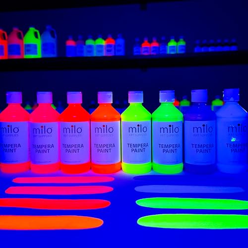 milo Fluorescent Neon Washable Paint for Kids | 8 oz Bottles 8 Colors | Made in the USA | Glows UV in Black Light | Safe & Non-Toxic Tempera Paint for Art & Craft, Poster, Window, for Children, Toddler, Classroom, School - Image 5