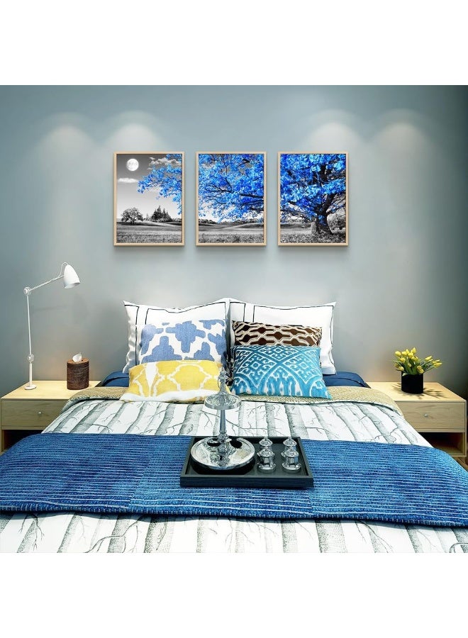 TTHYUEWS 3 Pack Wall Art Prints for Living Room Decor, Blue Trees, Landscape Paintings, 12x16 Inches, Natural Wood Framed - Image 5