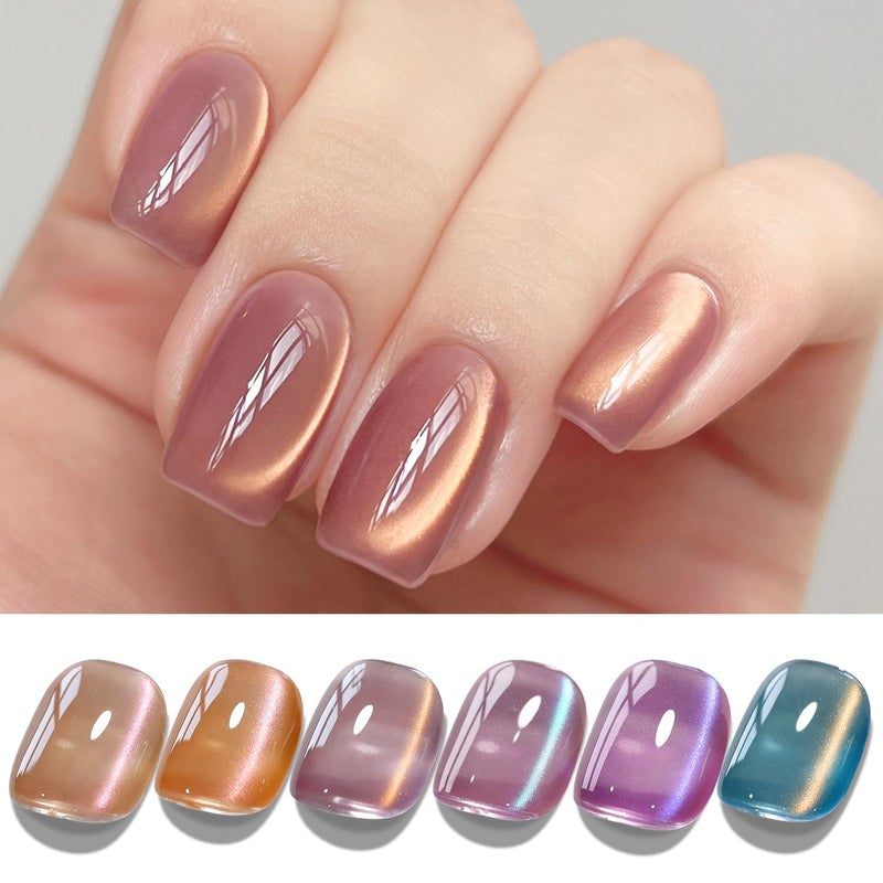 Double Rhythm 6 Colors Cat Eye Gel Polish Set Shimmer Glitter with Magnet Holographic Reflective Magnetic UV Nail Art Kit (6-Kit 43) - Image 1