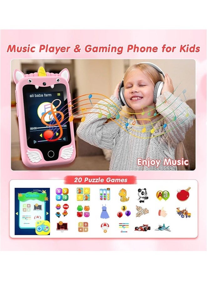 ASIV Kids Smart Phone Toys for Girls and Boys Ages 3-10 Toddler Play Toys with Dual Camera Educational Learning Games Puzzles MP3 Music Player Birthday Gifts for Kids Girls and Boys / Birthday Unicorns Gift Toys for Children 3 4 5 6 7 8 Year Old (Pink / 32GB SD Card) - Image 2