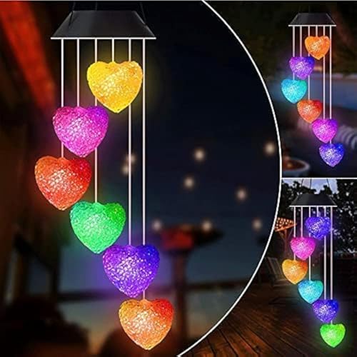 Natchcart Plastic Decorative Hanging Solar Wind Chimes, Led Color Changing Outdoor Indoor Waterproof Wind Mobile Lights For Balcony, Garden Decor, Great Gift Ideas (Heart), Multi Color - Image 1