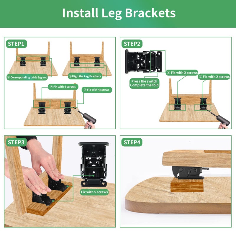 Dluno 4 Pack Folding Brackets 0-90 Degrees Folding Table Legs Brackets Heavy Duty Lock Extension Support Bracket Black Foldable Self-Lock Hinges with Screws for Table Chair Bed Leg Feet-Baking Paint - Image 4