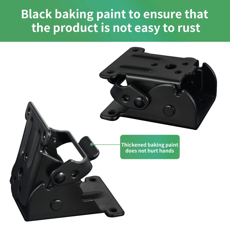 Dluno 4 Pack Folding Brackets 0-90 Degrees Folding Table Legs Brackets Heavy Duty Lock Extension Support Bracket Black Foldable Self-Lock Hinges with Screws for Table Chair Bed Leg Feet-Baking Paint - Image 2