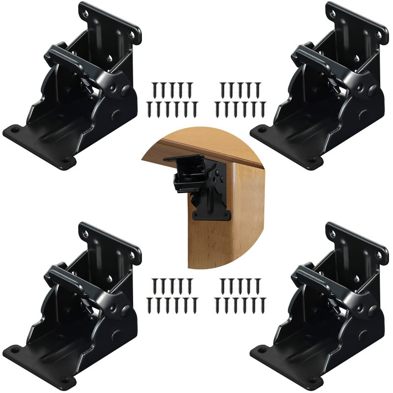 Dluno 4 Pack Folding Brackets 0-90 Degrees Folding Table Legs Brackets Heavy Duty Lock Extension Support Bracket Black Foldable Self-Lock Hinges with Screws for Table Chair Bed Leg Feet-Baking Paint - Image 1
