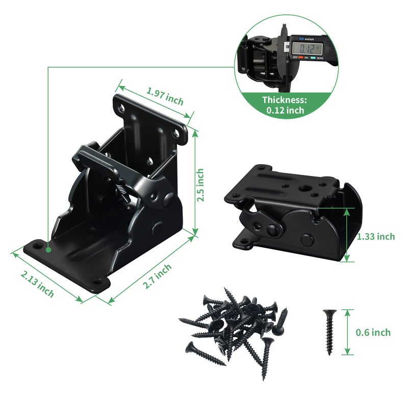 Dluno 4 Pack Folding Brackets 0-90 Degrees Folding Table Legs Brackets Heavy Duty Lock Extension Support Bracket Black Foldable Self-Lock Hinges with Screws for Table Chair Bed Leg Feet-Baking Paint - Image 5