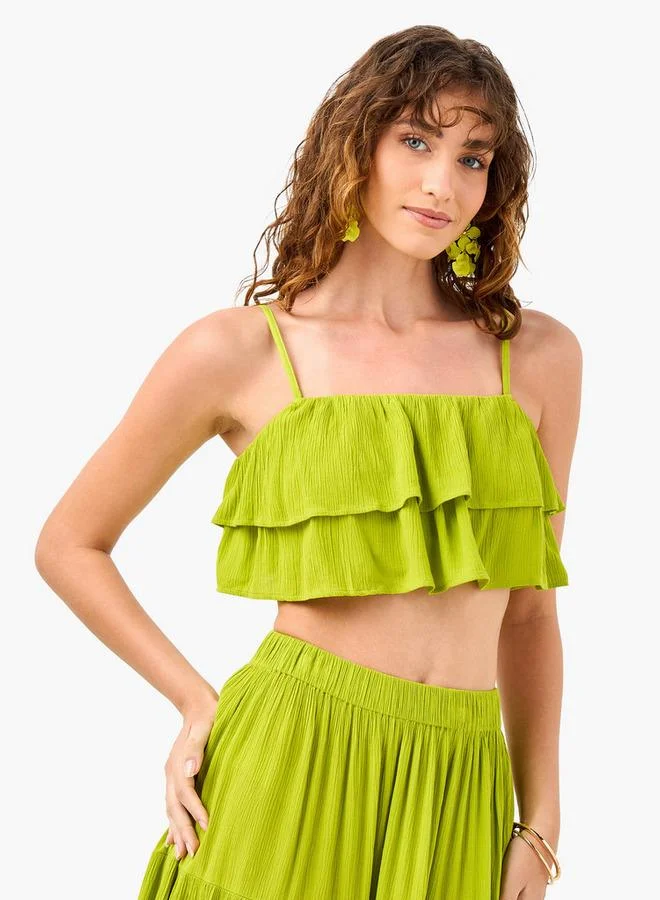 Splash FAV Ruffle Detail Sleeveless Beach Top and Tiered Skirt Set