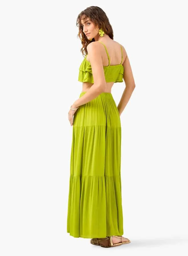Splash FAV Ruffle Detail Sleeveless Beach Top and Tiered Skirt Set