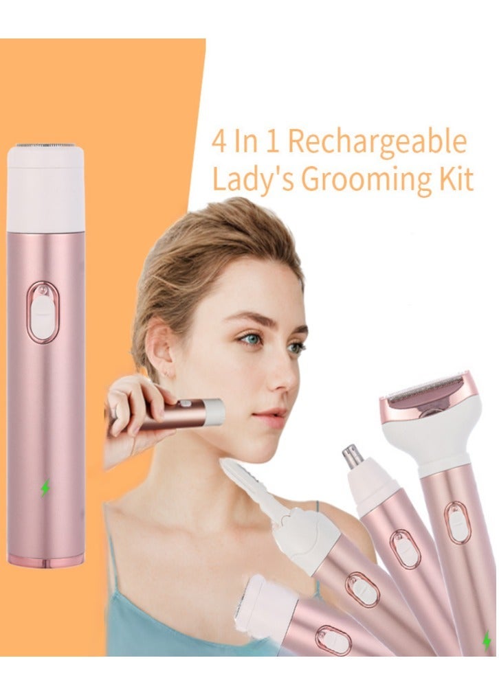 Electric Women's Shaver, 4-in-1 Shaver for Sensitive Areas, Face Legs Nose Underarms, Portable Bikini Trimmer for Wet and Dry Cordless Hair Removal, Removable Head - Khaki - Image 1