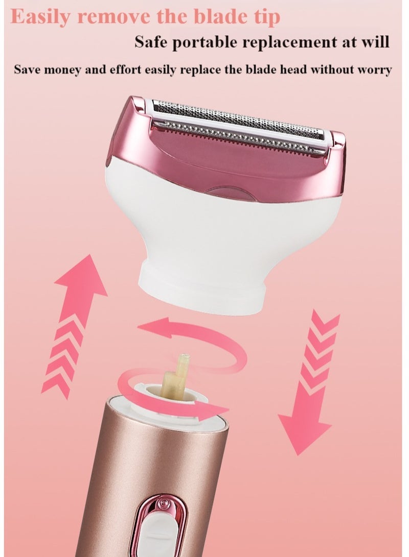 Electric Women's Shaver, 4-in-1 Shaver for Sensitive Areas, Face Legs Nose Underarms, Portable Bikini Trimmer for Wet and Dry Cordless Hair Removal, Removable Head - Khaki - Image 4
