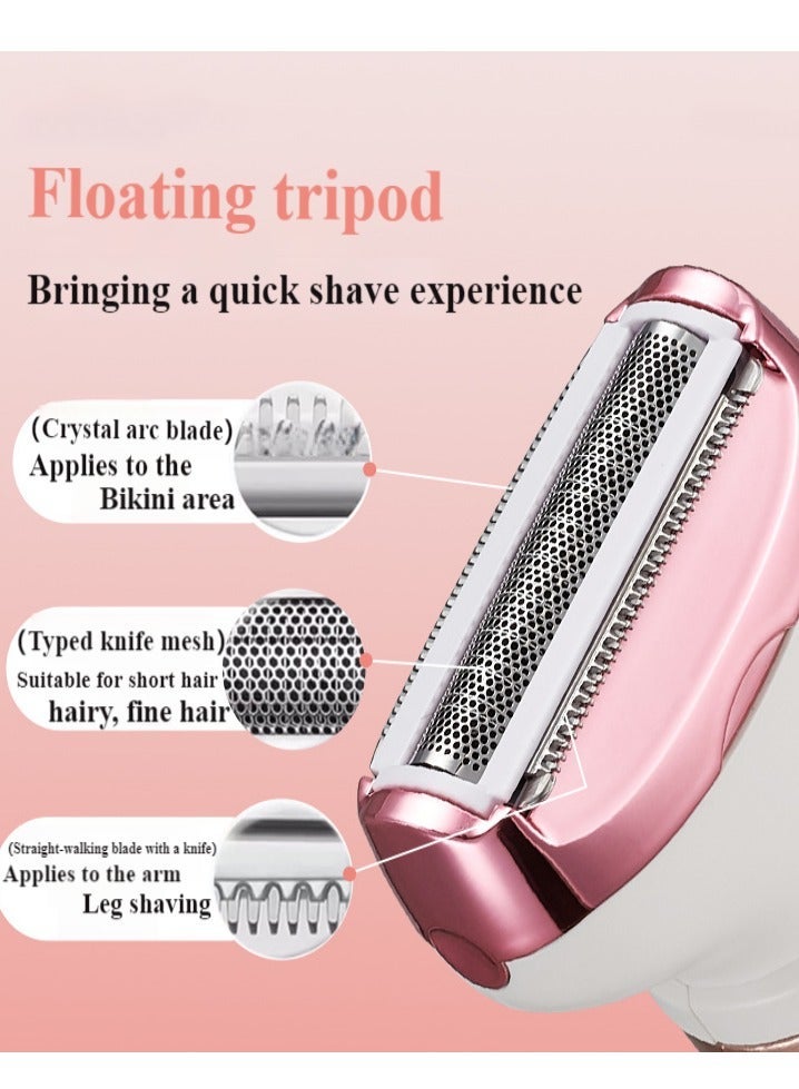 Electric Women's Shaver, 4-in-1 Shaver for Sensitive Areas, Face Legs Nose Underarms, Portable Bikini Trimmer for Wet and Dry Cordless Hair Removal, Removable Head - Khaki - Image 3