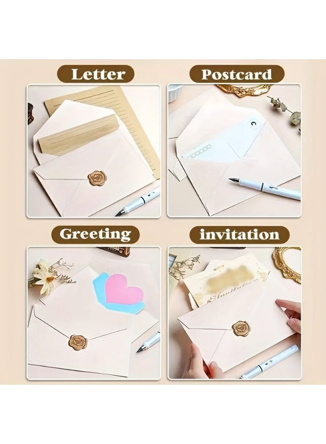 16Pcs Premium Linen Envelope Kit for Handwritten Love Letters & Birthday Cards - 3 Thick Envelopes + 10 Stationery Sheets + 3 Wax Seals Gift Set - Image 5