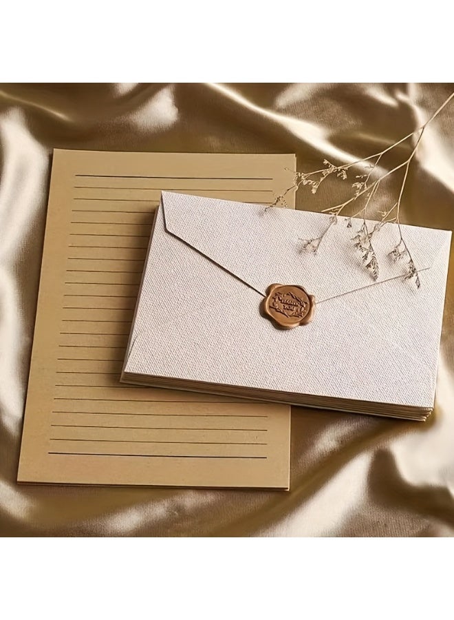 16Pcs Premium Linen Envelope Kit for Handwritten Love Letters & Birthday Cards - 3 Thick Envelopes + 10 Stationery Sheets + 3 Wax Seals Gift Set - Image 1