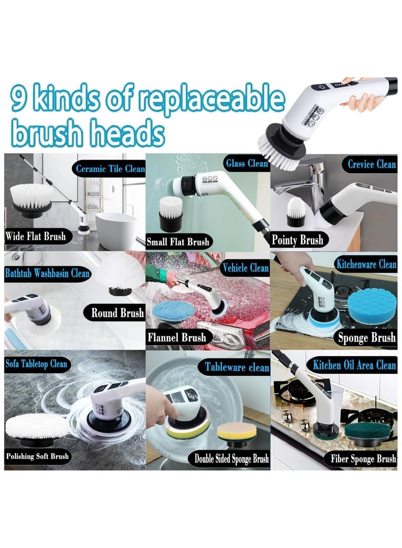 XICEN Multi-Function Electric Cleaning Brush, Wireless Electric Rotatable Brush with 9 Replaceable Brush Heads & Adjustable Detachable Exten Handle,  2 Rotat Speed,  for Cleaning Home Floor,  Kitchen, Bathroom, Window, Toilet - Image 2