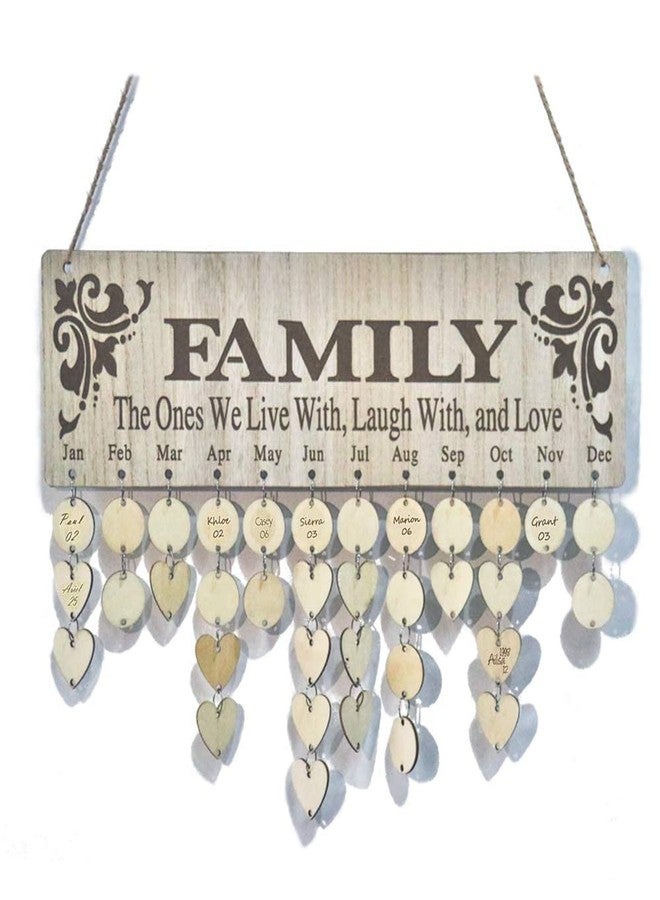 OYEFLY Wooden Family Birthday Reminder Calendar Board Decorative Birthday Tracker Plaque Wall Hanging with 100 Wood Tags and Holes/Family Sayings Pattern - Image 1