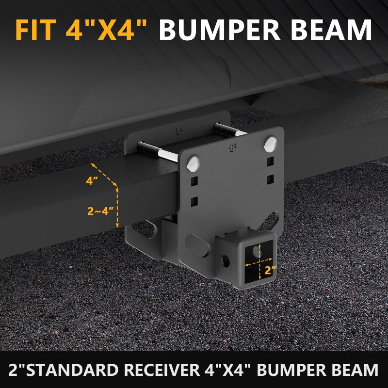 YZONA Tow Hitch 2 Inch, RV Bumper Hitch Trailer Receiver, Fits 2" to 4" Rear Beams, 3500 LBS Capacity Upgrade Towing Adapter Openning for Camper Cargo Carrier Bike Racks RV Tire Carrier Ball Mounts - Image 3