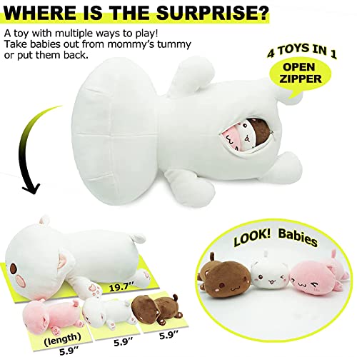 Onsoyours Cat Stuffed Animal Mommy 19.7" with 3 Kitty Plushies, 4 Piece of Cute Cat Plush Pillow Toys for Kids Girls Boys (White Cat Family) - Image 2