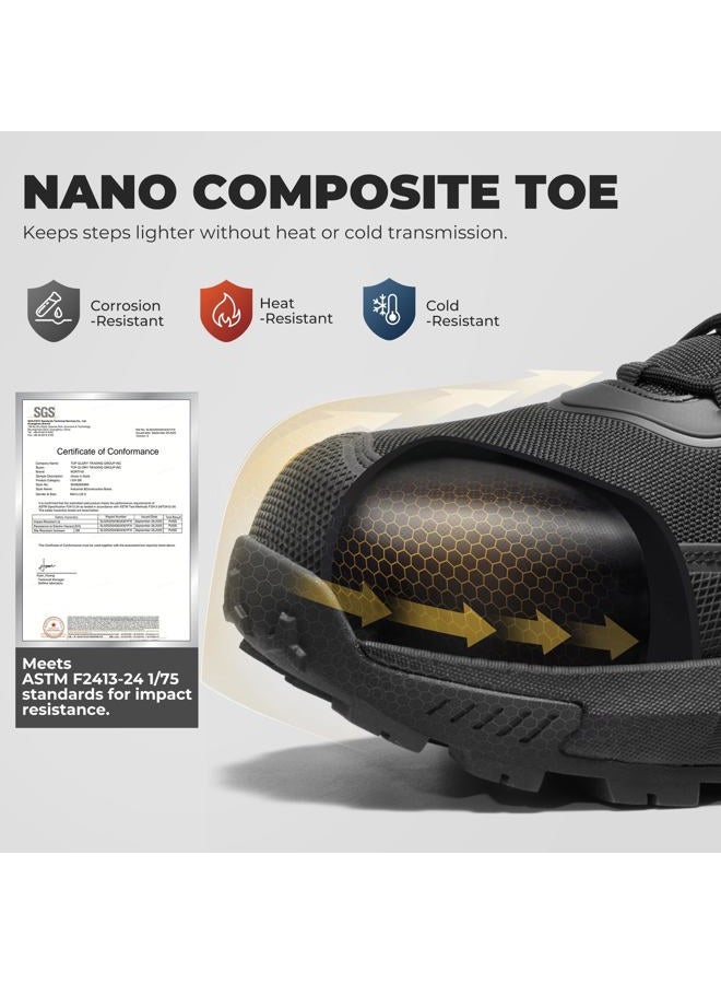 NORTIV 8 أحذية العمل للرجال ذات رأس مركب ASTM F2413-24 خفيفة الوزن مضادة للإرهاق غير قابلة للانزلاق بسحاب لمواقع البناء، تيراسكوب-نانو، سوداء، 9.5 - Image 3
