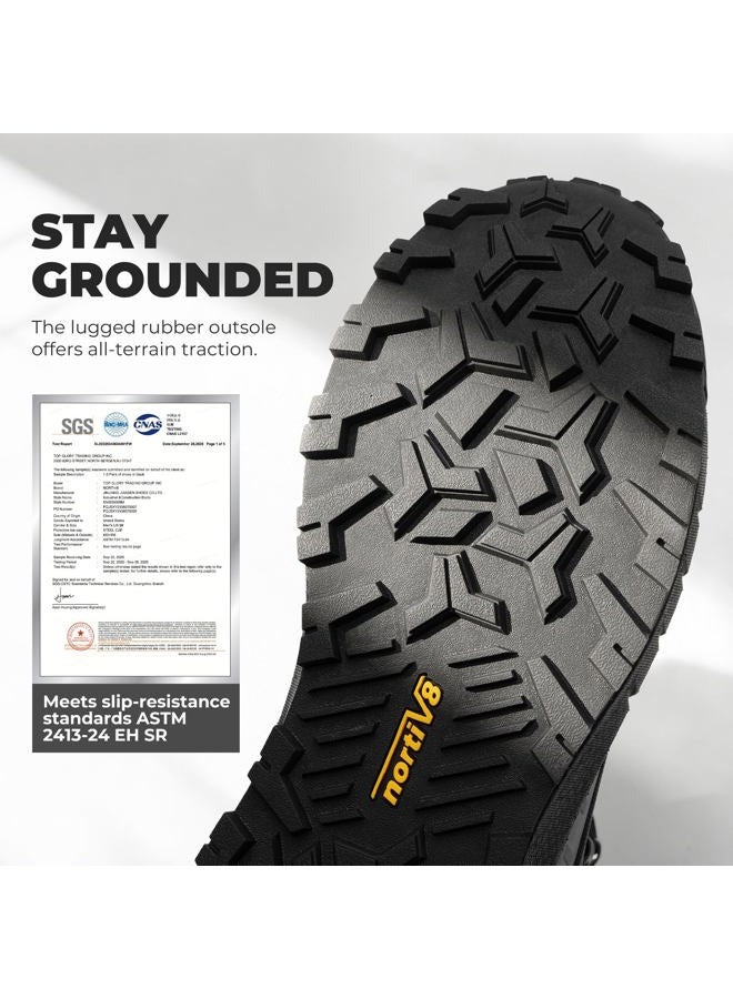 NORTIV 8 أحذية العمل للرجال ذات رأس مركب ASTM F2413-24 خفيفة الوزن مضادة للإرهاق غير قابلة للانزلاق بسحاب لمواقع البناء، تيراسكوب-نانو، سوداء، 9.5 - Image 4