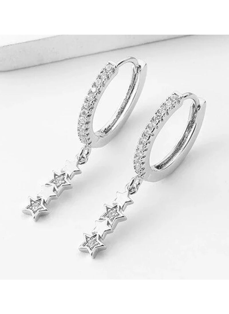 Dangle Charms Elegant Silver Plated Cubic Zircon Earrings For Women  - Image 2