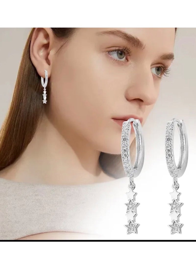 Dangle Charms Elegant Silver Plated Cubic Zircon Earrings For Women  - Image 1