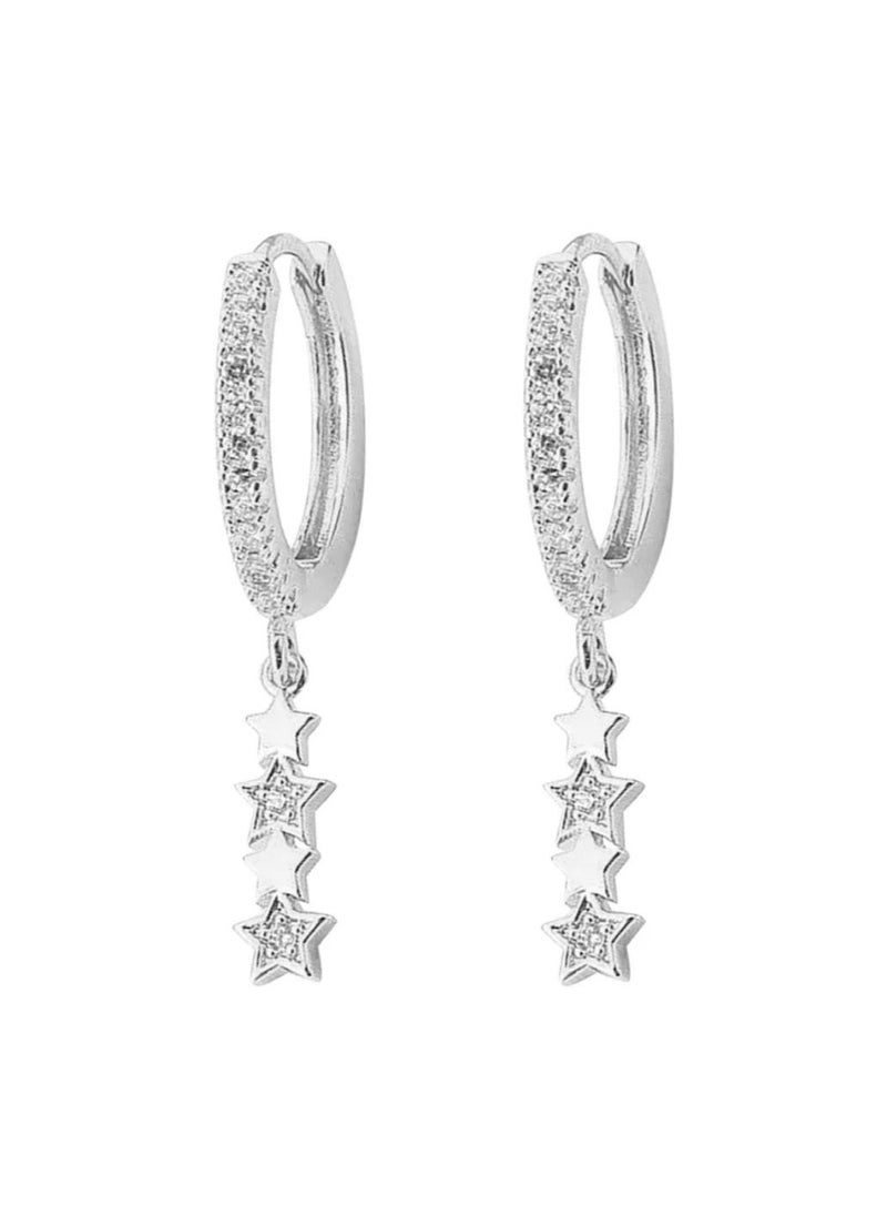 Dangle Charms Elegant Silver Plated Cubic Zircon Earrings For Women  - Image 4