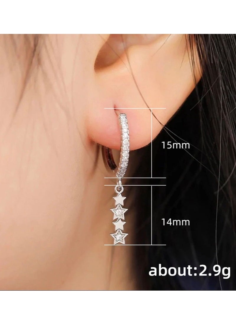 Dangle Charms Elegant Silver Plated Cubic Zircon Earrings For Women  - Image 5