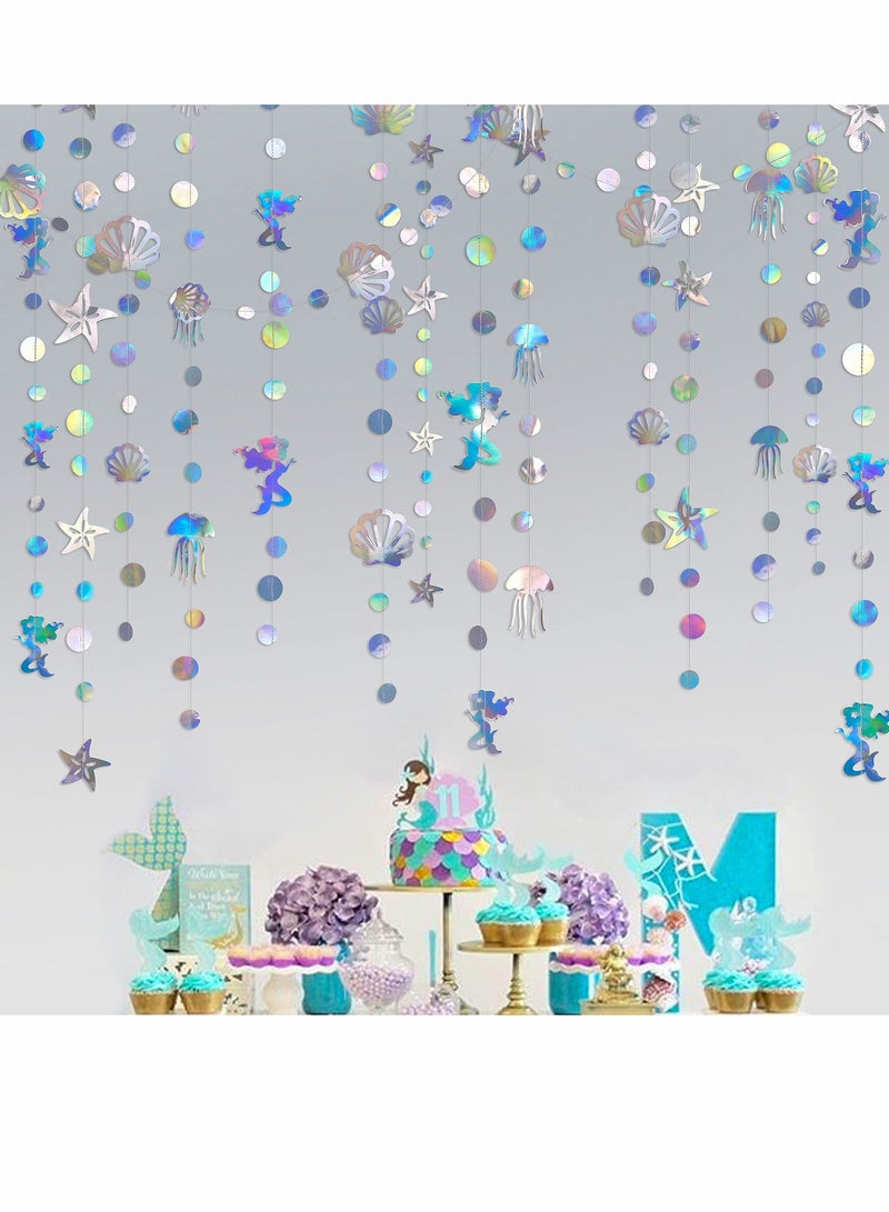 Y&D Iridescent Mermaid Garland with Jellyfish Seashell Starfish Pearl Holographic Paper Streamer for Little Rainbow Theme Birthday Bachelorette Baby Shower Under The Sea Party Decorations 52 Ft  - Image 4