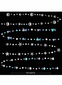 Y&D Iridescent Mermaid Garland with Jellyfish Seashell Starfish Pearl Holographic Paper Streamer for Little Rainbow Theme Birthday Bachelorette Baby Shower Under The Sea Party Decorations 52 Ft  - Image 2