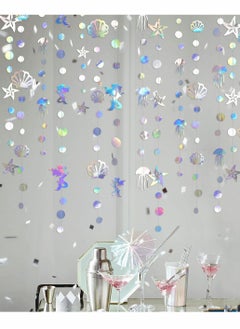 Y&D Iridescent Mermaid Garland with Jellyfish Seashell Starfish Pearl Holographic Paper Streamer for Little Rainbow Theme Birthday Bachelorette Baby Shower Under The Sea Party Decorations 52 Ft  - Image 5