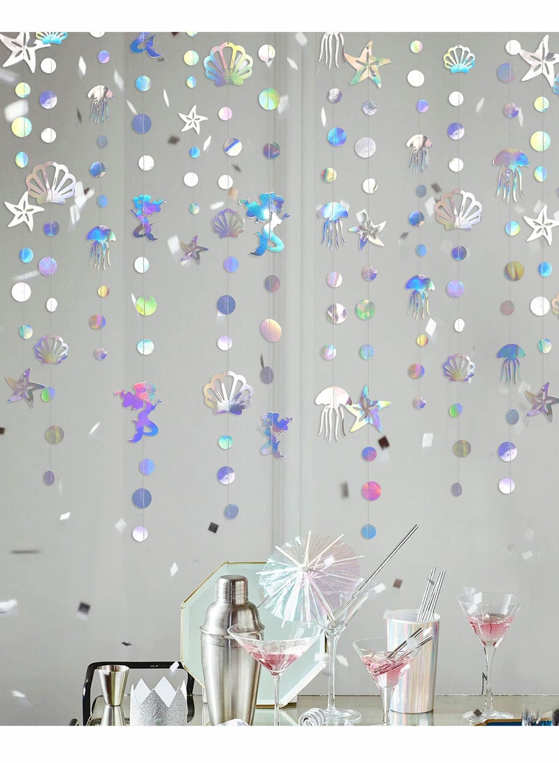 Y&D Iridescent Mermaid Garland with Jellyfish Seashell Starfish Pearl Holographic Paper Streamer for Little Rainbow Theme Birthday Bachelorette Baby Shower Under The Sea Party Decorations 52 Ft  - Image 5