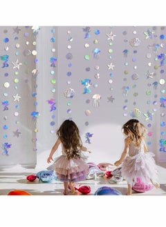 Y&D Iridescent Mermaid Garland with Jellyfish Seashell Starfish Pearl Holographic Paper Streamer for Little Rainbow Theme Birthday Bachelorette Baby Shower Under The Sea Party Decorations 52 Ft  - Image 3