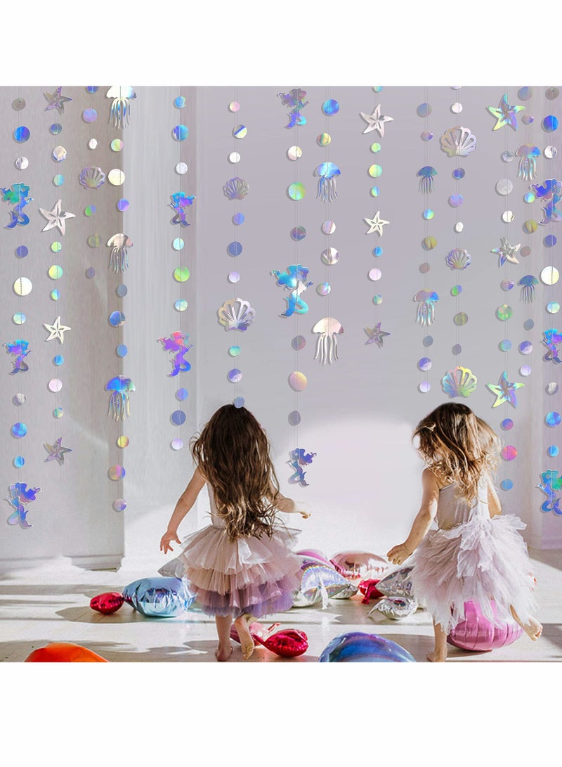 Y&D Iridescent Mermaid Garland with Jellyfish Seashell Starfish Pearl Holographic Paper Streamer for Little Rainbow Theme Birthday Bachelorette Baby Shower Under The Sea Party Decorations 52 Ft  - Image 3