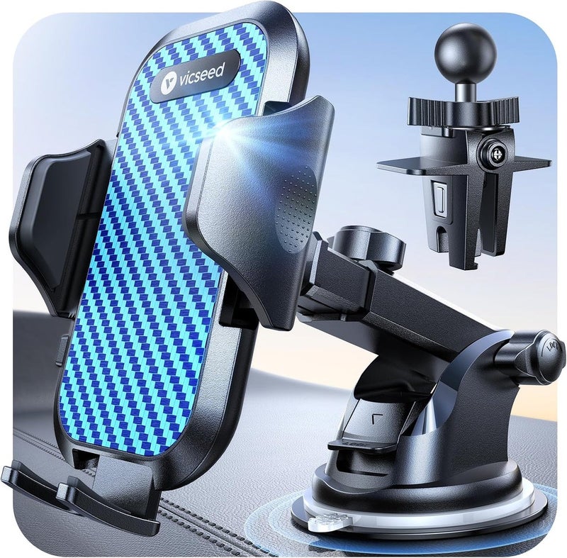 VICSEED Blue Phone Holders for Your Car [Upgraded True Military-Grade Strongest Suction] Cell Phone Mount for Car Dashboard Windshield Vent Truck Boat Stand Adjustable for iPhone Android Smartphones - Image 1