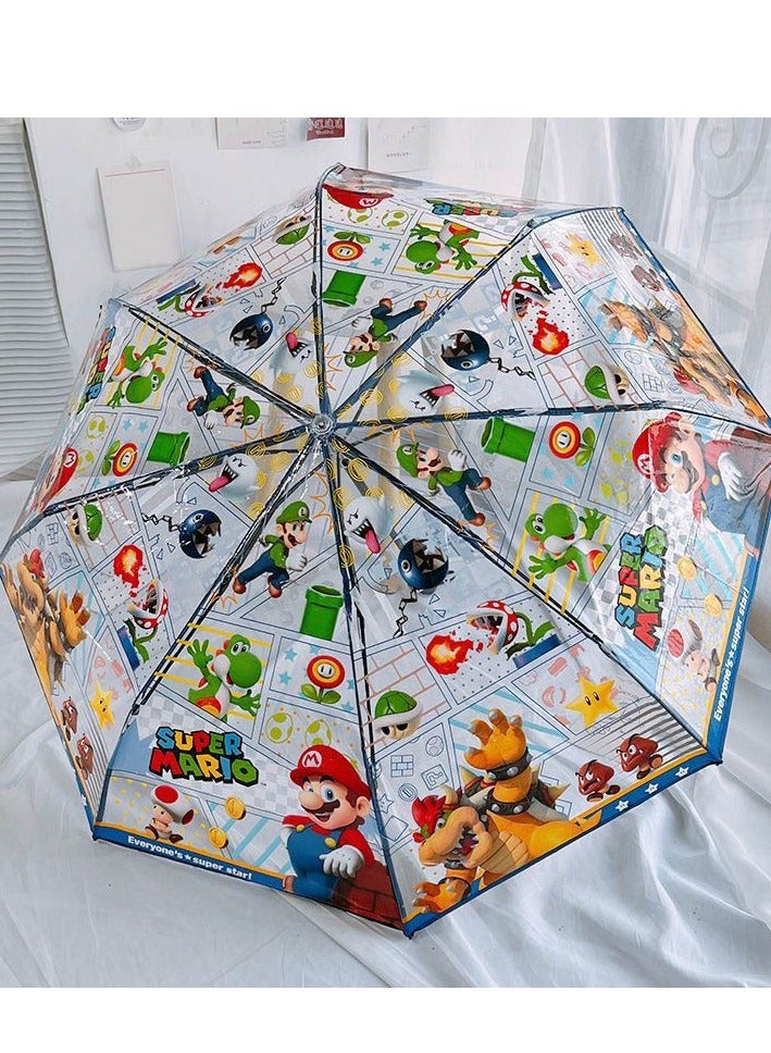 Cartoon Mario pattern transparent automatic umbrella tri-fold umbrella folding umbrella children's umbrella unisex  - Image 2