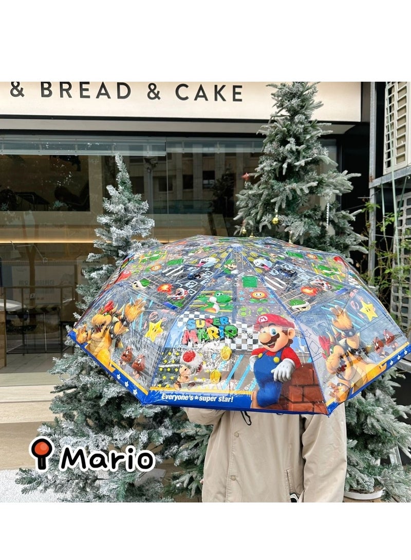 Cartoon Mario pattern transparent automatic umbrella tri-fold umbrella folding umbrella children's umbrella unisex  - Image 3