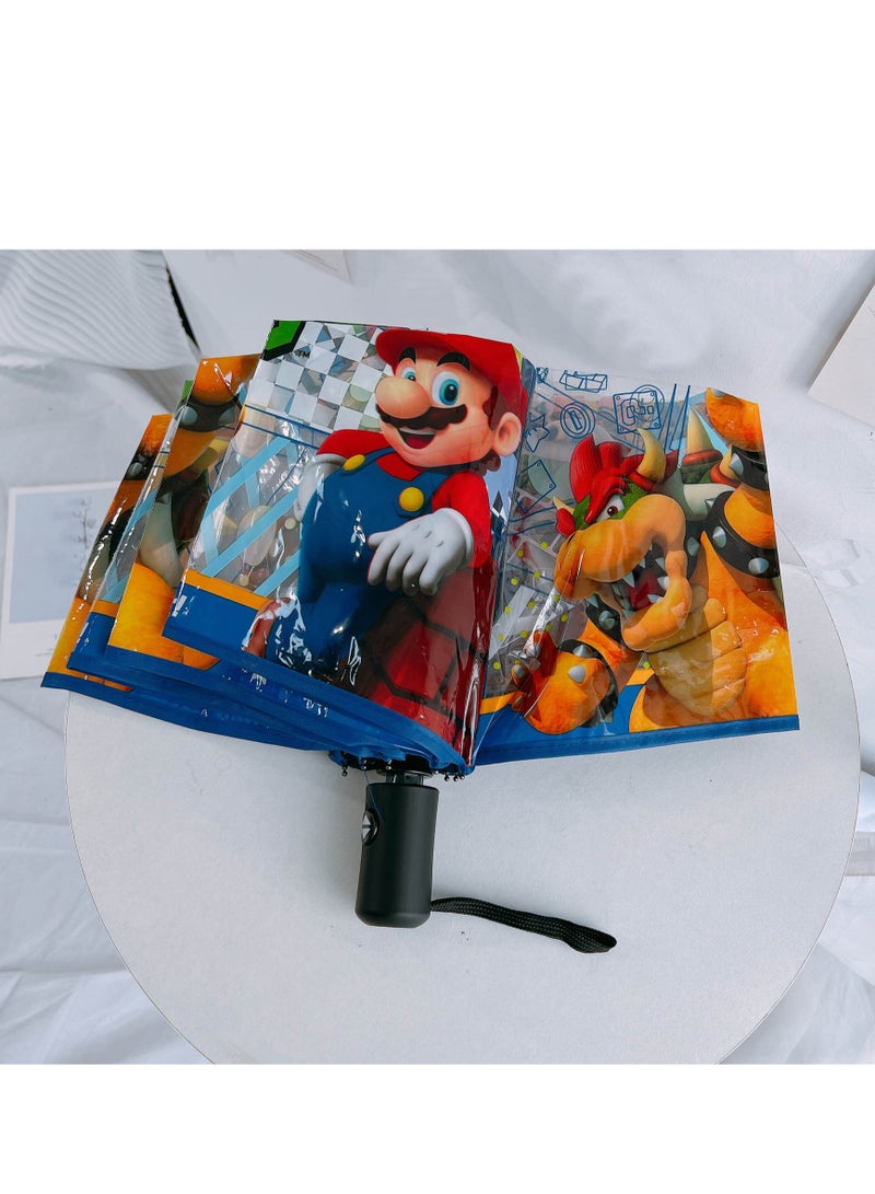 Cartoon Mario pattern transparent automatic umbrella tri-fold umbrella folding umbrella children's umbrella unisex  - Image 4