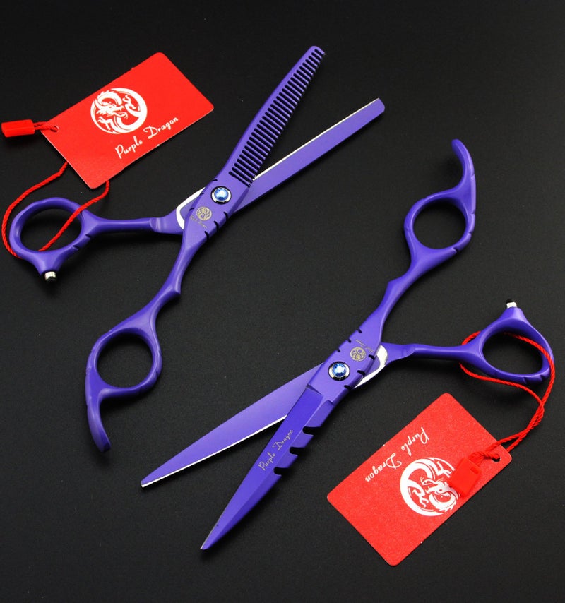 Purple Dragon Professional Japan 440C Hair Salon Cutting Shear and Barber Thinning Scissor Hairdressing Shear Set with Bag - Image 4