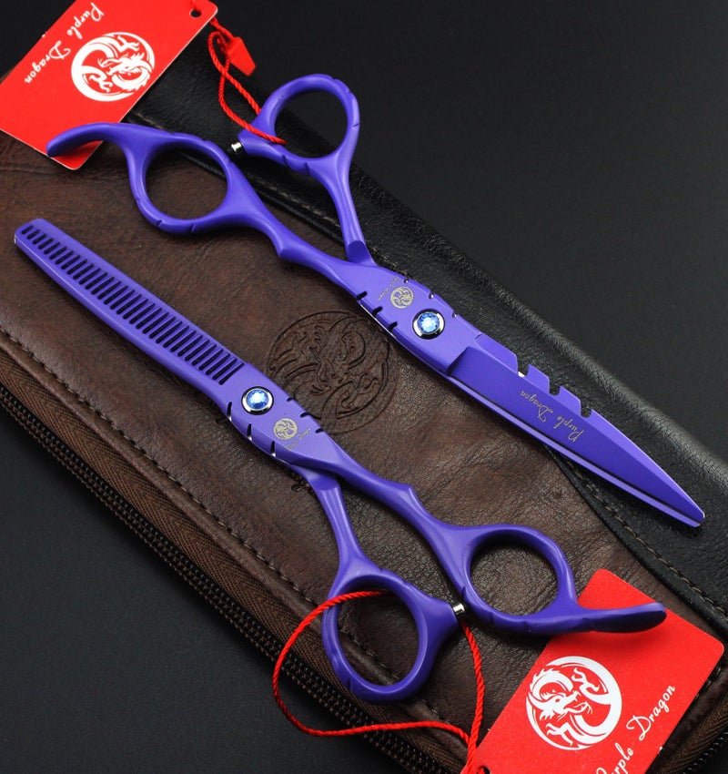 Purple Dragon Professional Japan 440C Hair Salon Cutting Shear and Barber Thinning Scissor Hairdressing Shear Set with Bag - Image 5